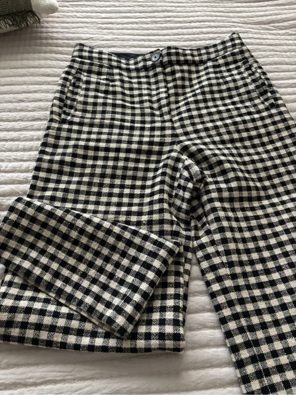 Sezane Martin Crop Trousers Black/ Ecru Gingham - Size 6 - Picture 8 of 9